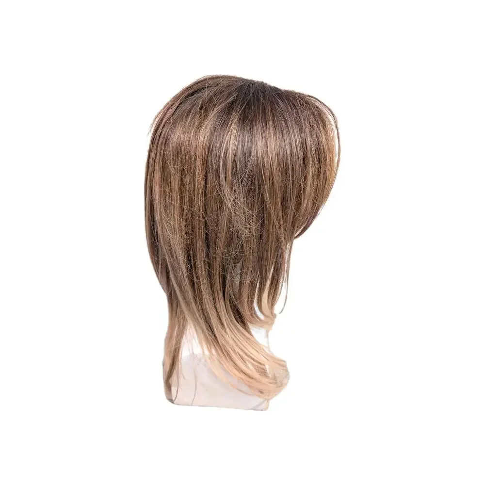 Medium Length Blonde Brown Ombre Straight Layered Synthetic Hair Wig W/Hint Red